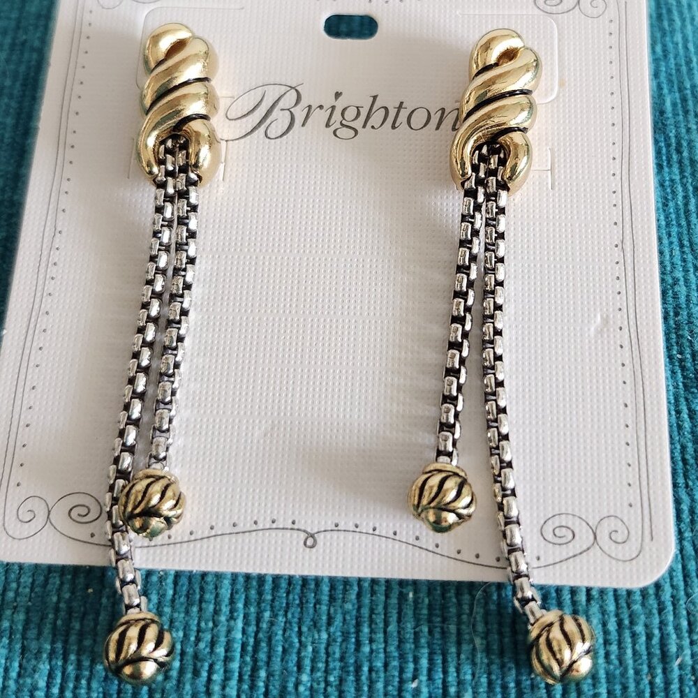 Brighton Gold & SilverTwo Tone Interlok Twist Double Chain Drop Post Earrings